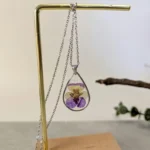 Pressed pansy flower necklace