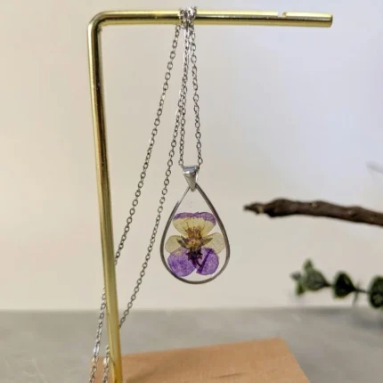 Pressed pansy flower necklace