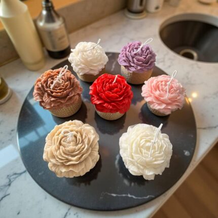 Peony Flower Candle Set of 2