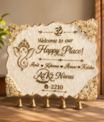 Customized resin Ganesha nameplate with hanging golden bells