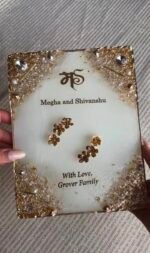 Personalized resin shagun platter customized with Megha and Shivanshu names