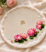 Premium handcrafted lotus pooja thali with pink lotus flowers and gold accents